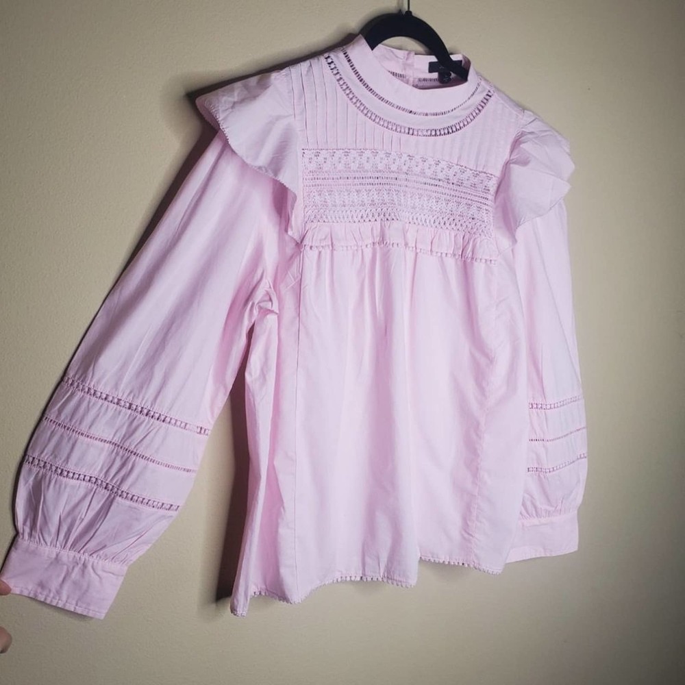 NEW J.Crew Crocheted Lace Ruffle Top Pink Large - Picture 4 of 11